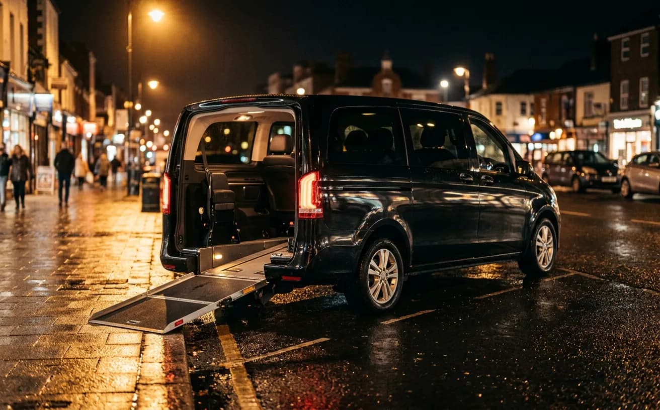 Wheelchair-accessible car with its ramp down