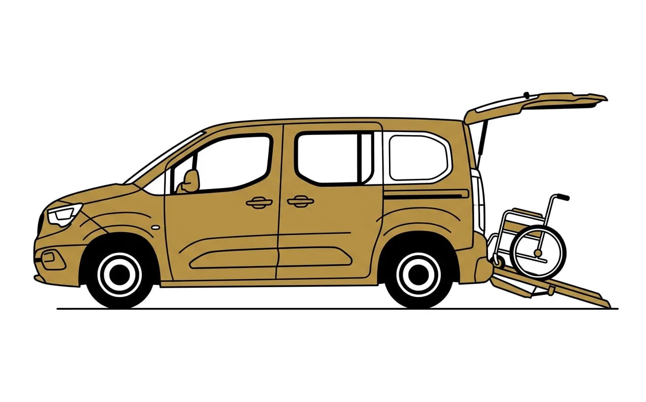 Side view illustration of a wheelchair-accessible car